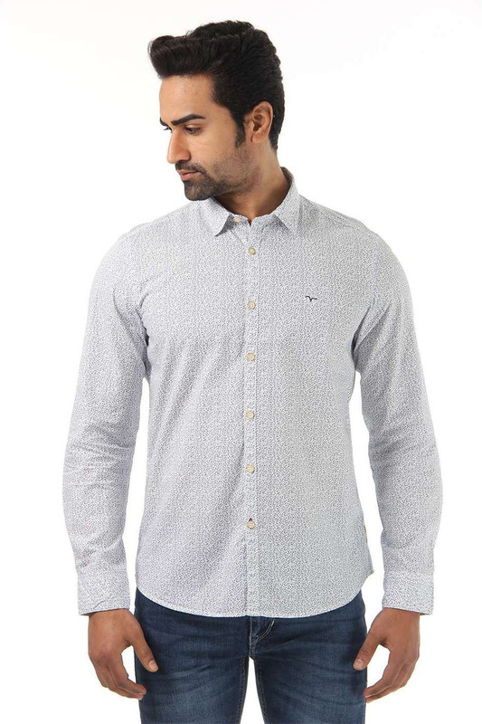 Flying Machine Men Printed Casual White Shirt