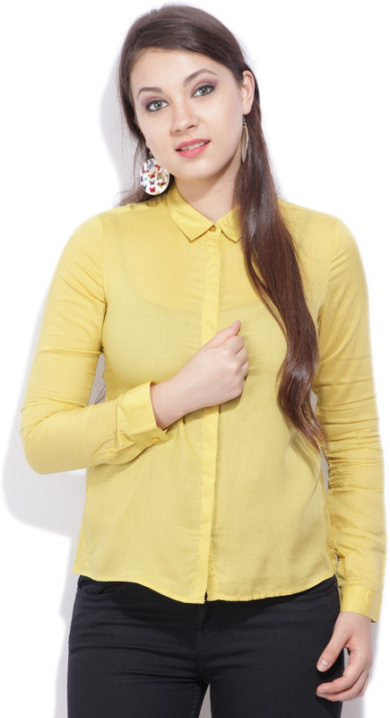 Van Heusen Women Solid Casual Yellow Shirt