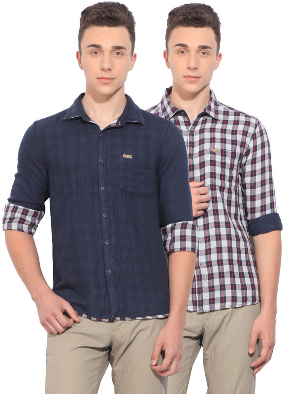 Flying Machine Men Checkered Casual White, Black, Red Shirt