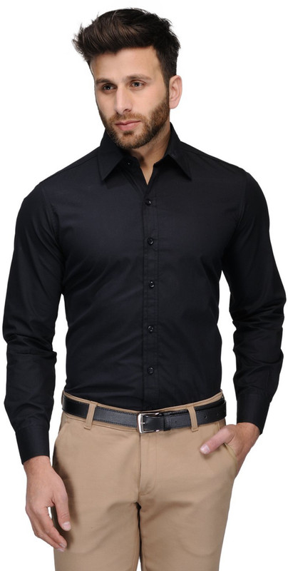 james Men Solid Formal Black Shirt