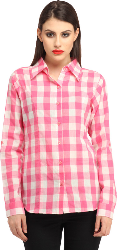 Cation Women Checkered Casual Pink Shirt