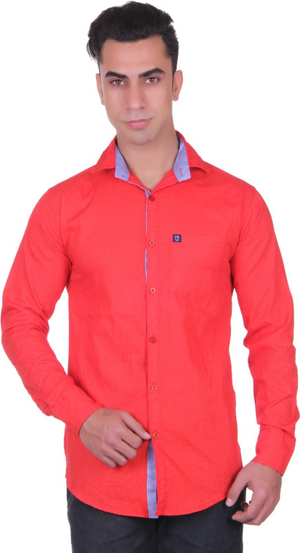 Cotblend Men Solid Casual Red Shirt