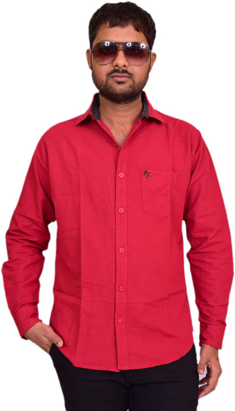 British Terminal Men Solid Casual Red Shirt