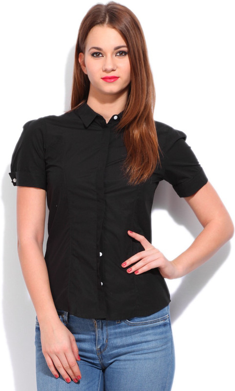 Vanheusen Women Solid Casual Black Shirt