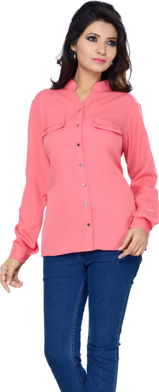 Ishin Designer Studio Women Solid Party Pink Shirt