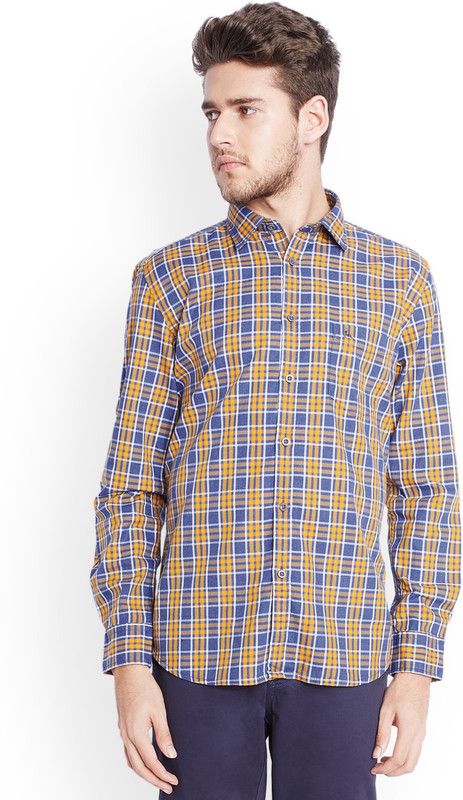 Parx Men Checkered Casual Dark Blue Shirt