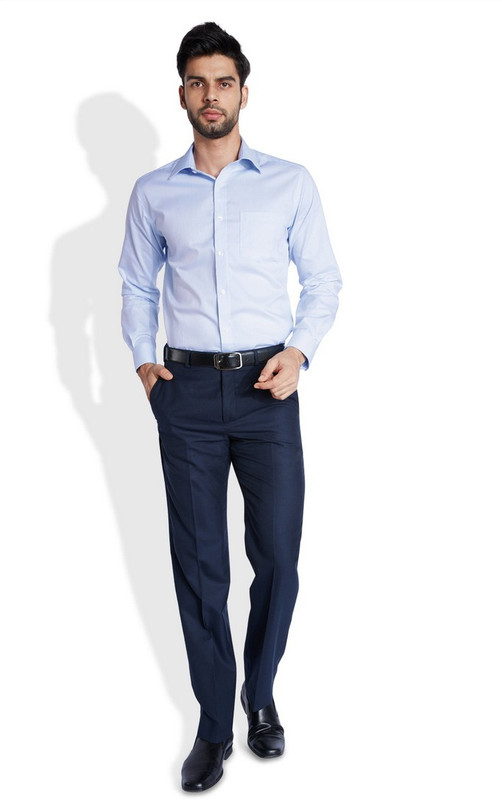 Park Avenue Men Striped Formal Light Blue Shirt