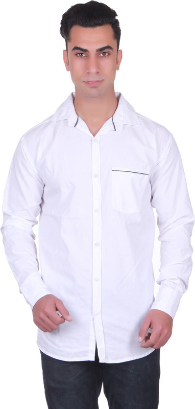 Cotblend Men Solid Casual White Shirt