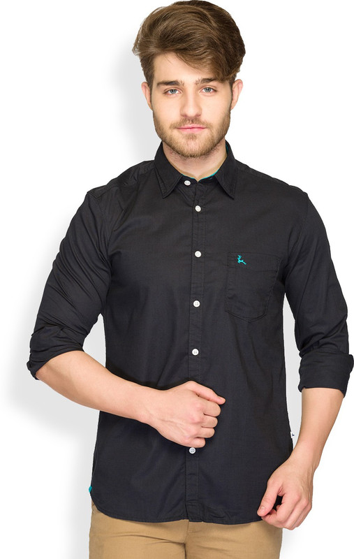 Parx Men Solid Casual Black Shirt