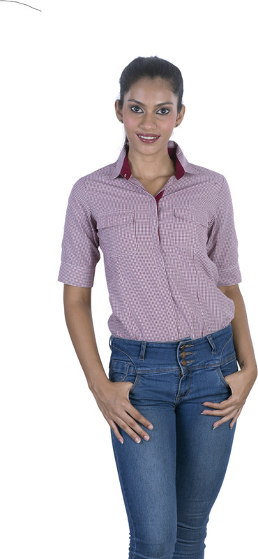 Elle Et Lui Women Checkered Formal Maroon Shirt