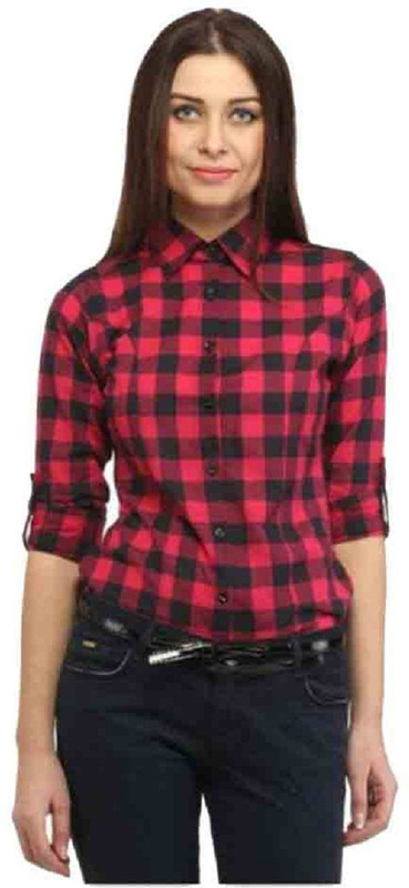 NaaZ Women Checkered Casual Red Shirt