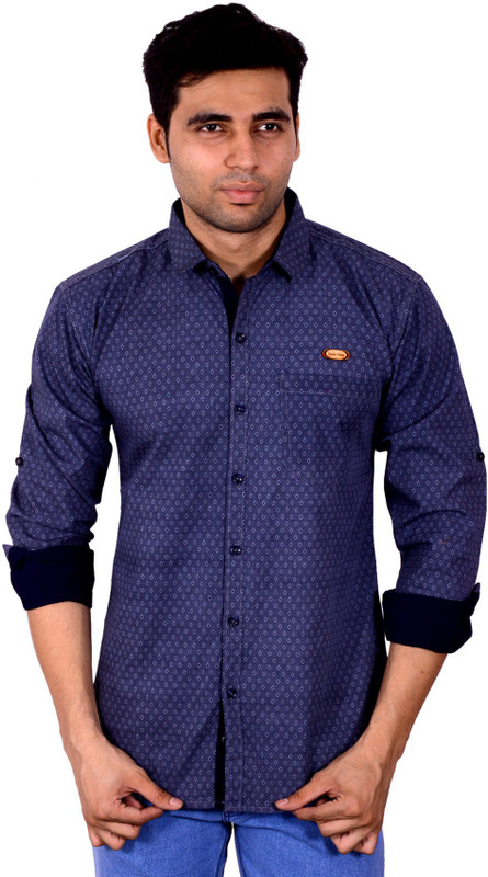 Studio Nexx Men Printed Casual Dark Blue Shirt