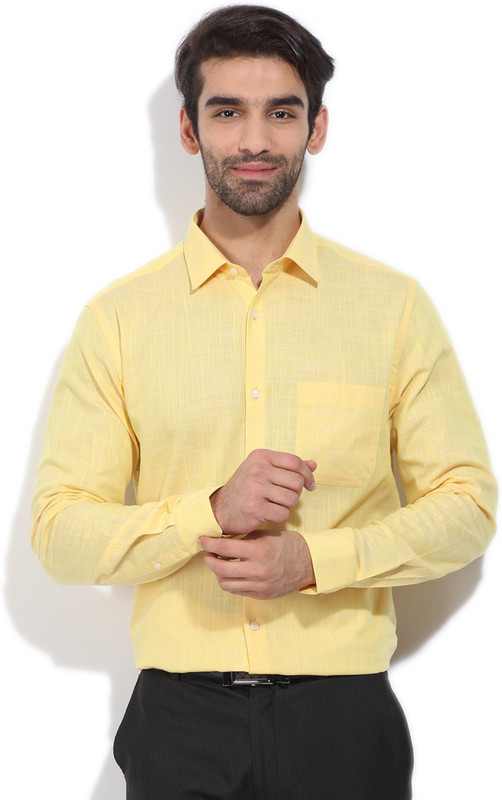 Peter England Men Solid Formal Yellow Shirt