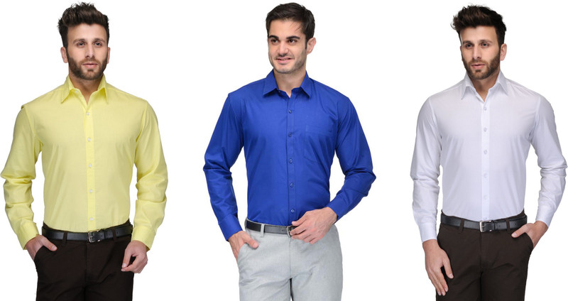 james Men Solid Formal Yellow, Blue, White Shirt(Pack of 3)