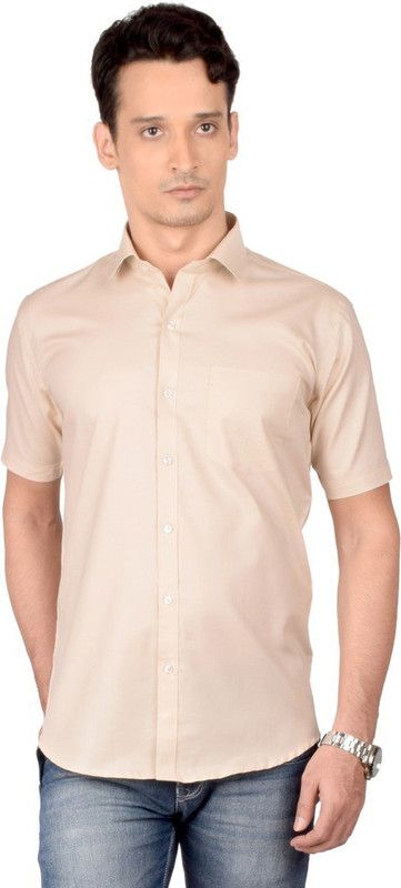 Zido Men Solid Casual Beige Shirt