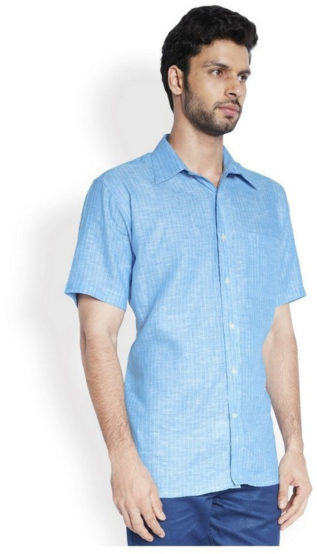Raymond Men Striped Casual Blue Shirt