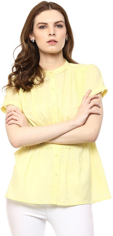 L'Elegantae Women Solid Casual Yellow Shirt