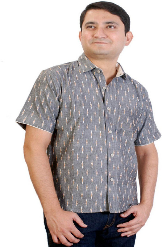 Viniyog Men Self Design Casual Grey Shirt