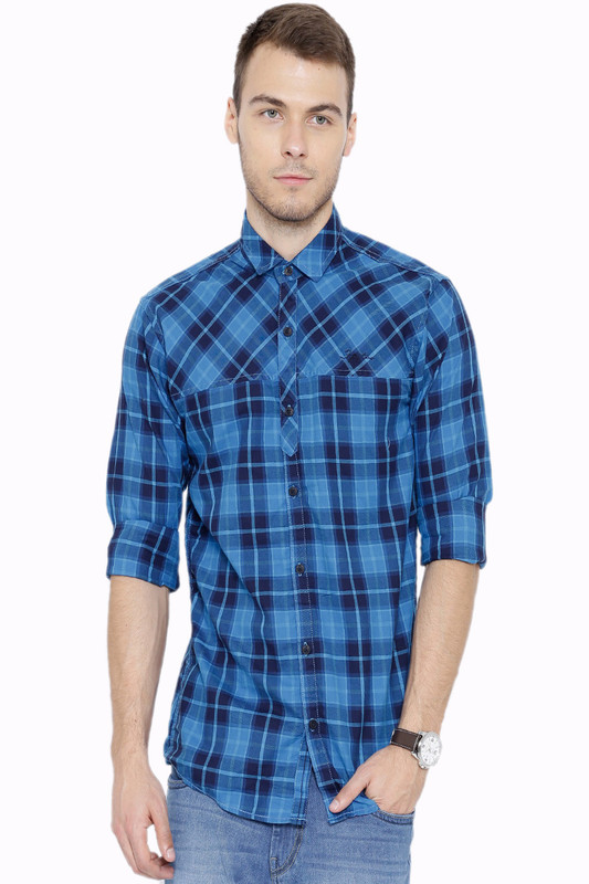 Fifty Two Men Checkered Casual Blue Shirt