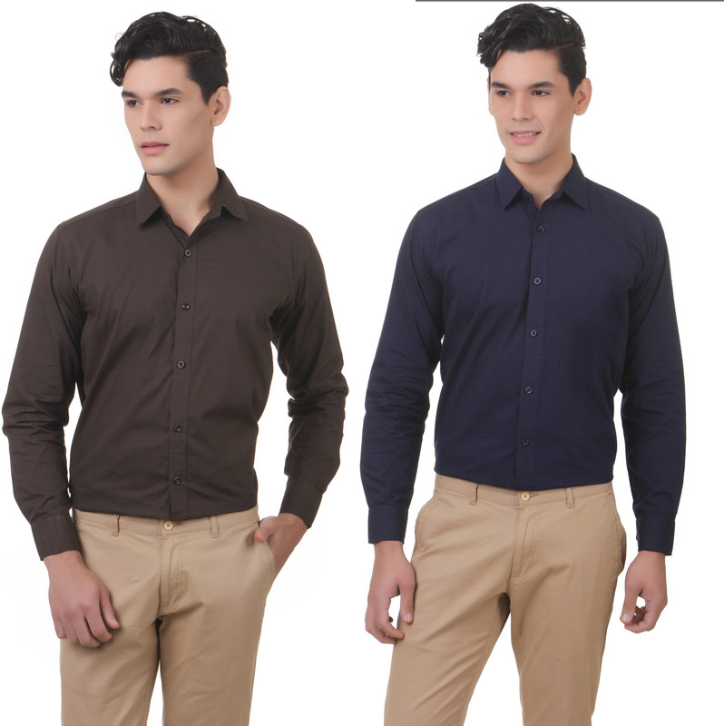 You Forever Men Solid Casual Green, Blue Shirt(Pack of 2)