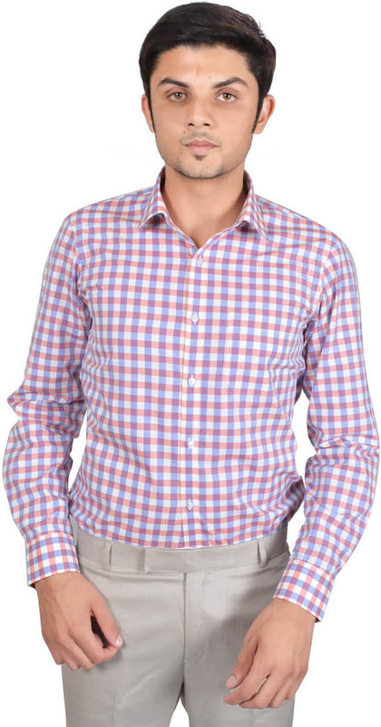 Kriss Men Checkered Formal Pink, Blue Shirt