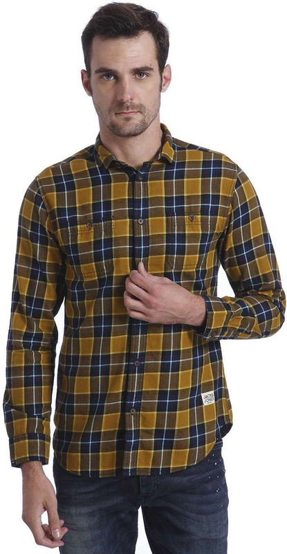 Jack & Jones Men Checkered Casual Yellow Shirt