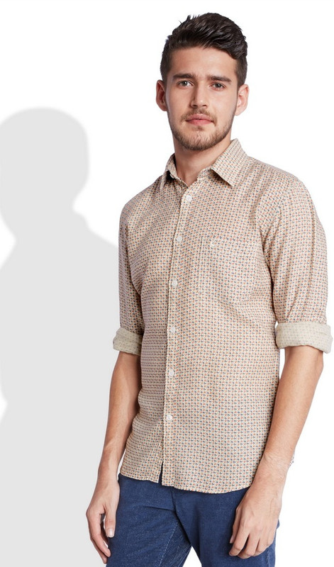 Parx Men Printed Casual Beige Shirt