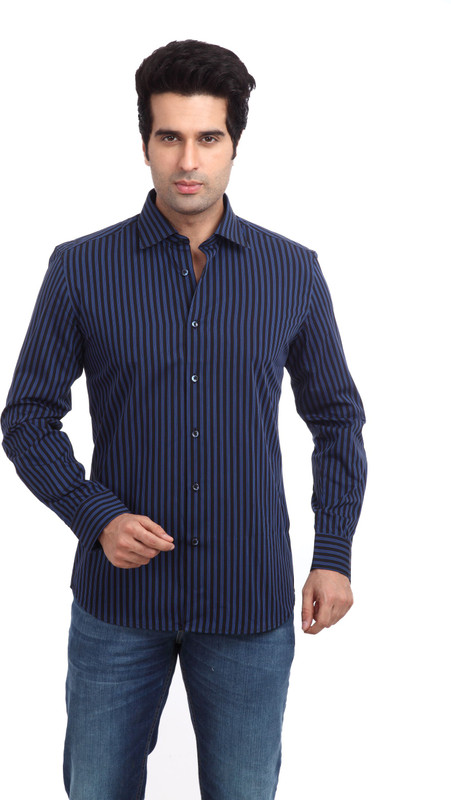Parx Men Striped Casual Blue Shirt