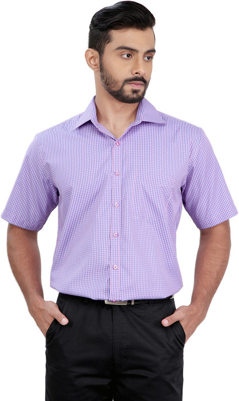 Zeal Men Checkered Formal Pink, Blue Shirt