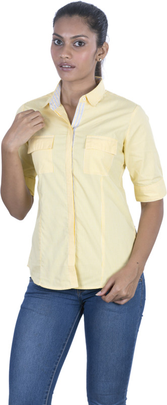 Elle Et Lui Women Checkered Formal Yellow Shirt