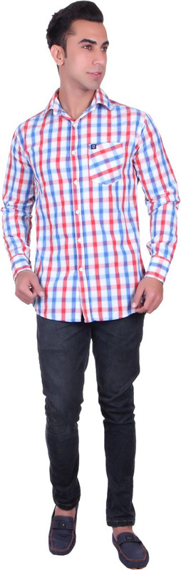 Cotblend Men Striped Casual Red Shirt