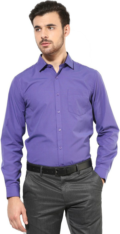 First Row Men Solid Formal Purple Shirt