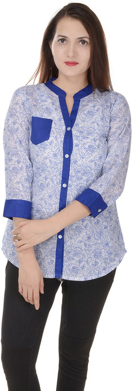 Raaz Women Printed Casual Blue Shirt