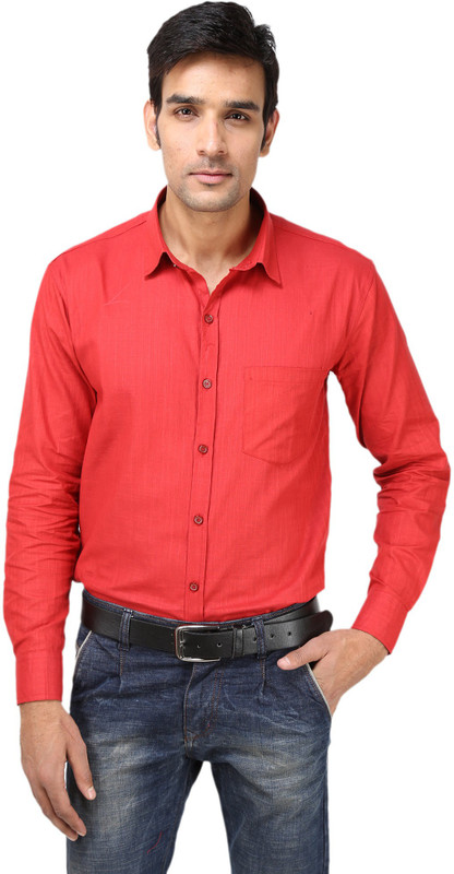 Aaral Men Solid Formal Red Shirt