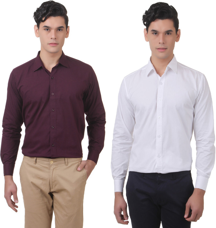 You Forever Men Solid Casual Purple, White Shirt(Pack of 2)