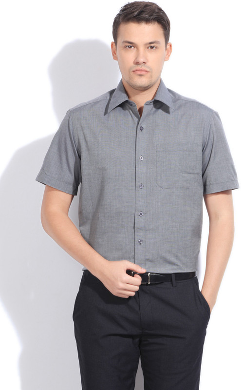 John Players Men Solid Formal Grey Shirt