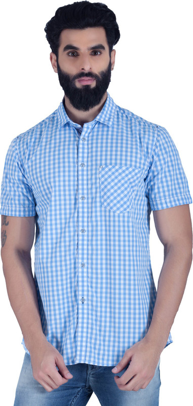 LAWMAN Men Checkered Casual Blue Shirt