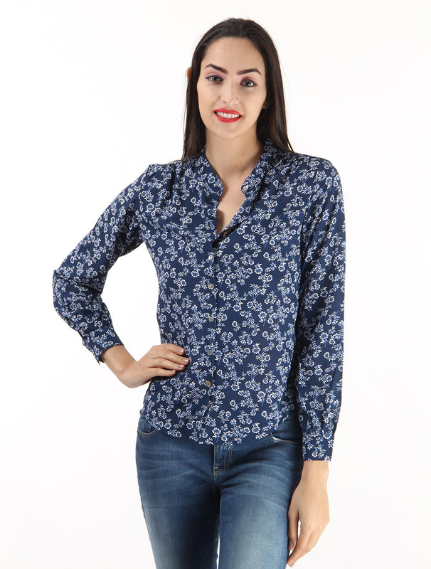 Pepe Jeans Women Printed Casual Blue Shirt