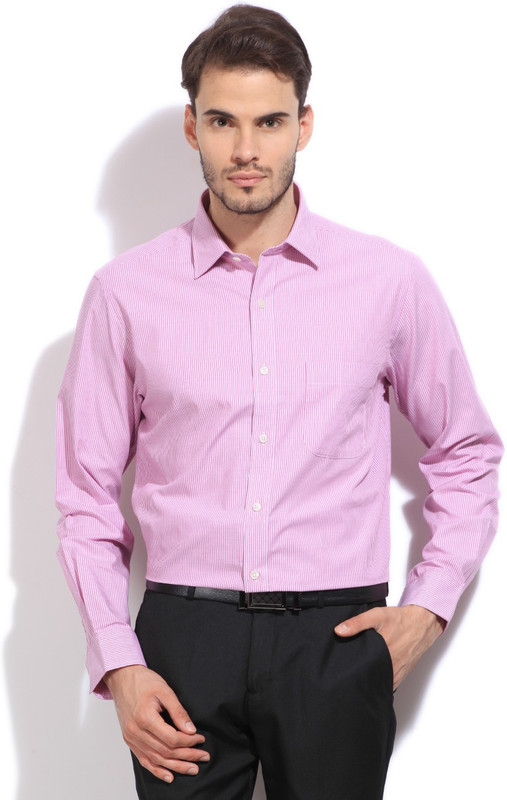 Arrow Men Striped Formal White, Pink Shirt