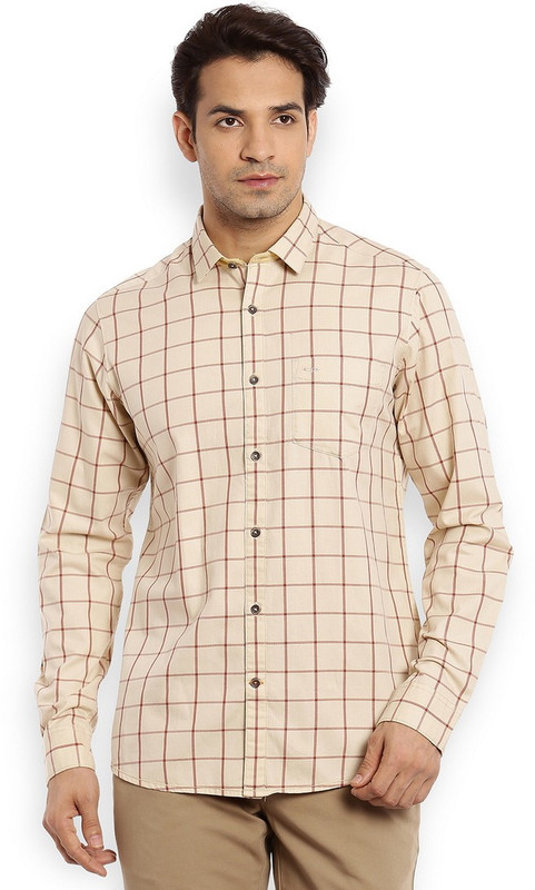 ColorPlus Men Checkered Casual Beige Shirt