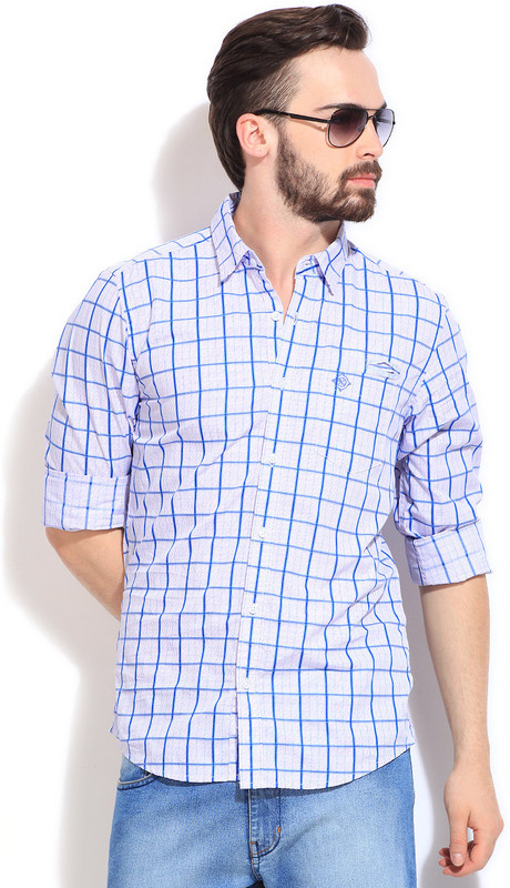 Global Nomad Men Checkered Casual Blue, Pink Shirt