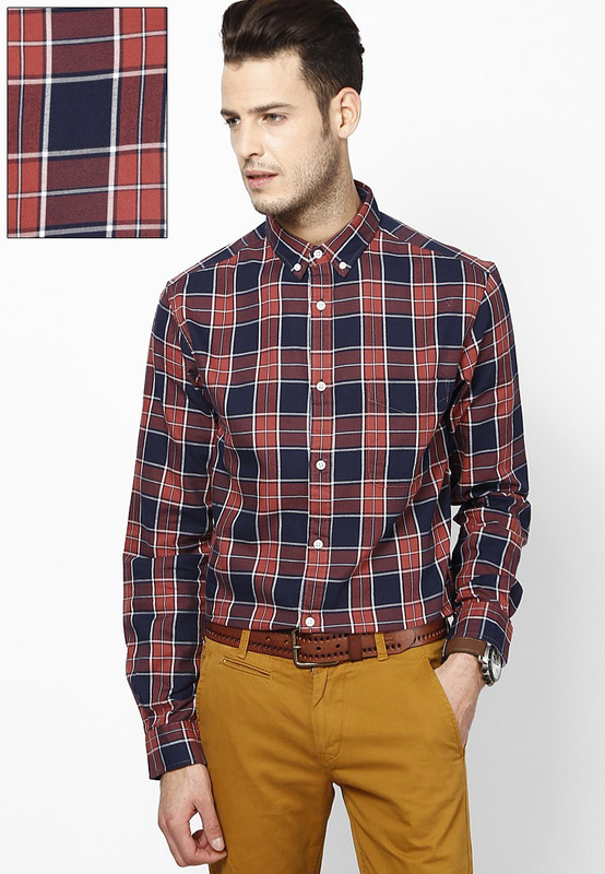 Jack & Jones Men Checkered Casual Red, Black Shirt