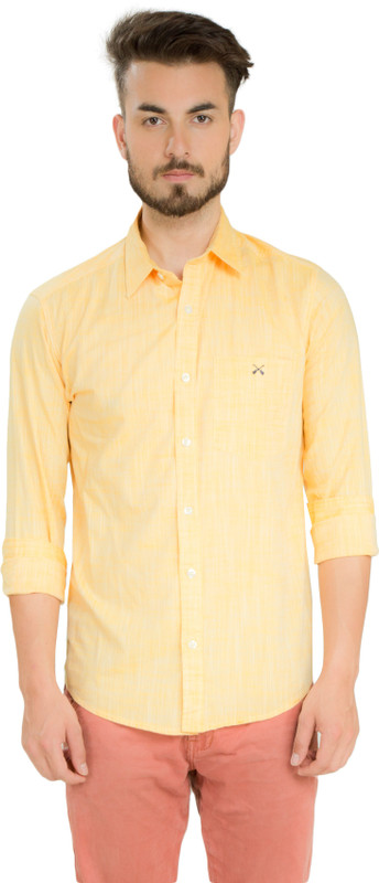 Club X Men Self Design Casual Yellow Shirt