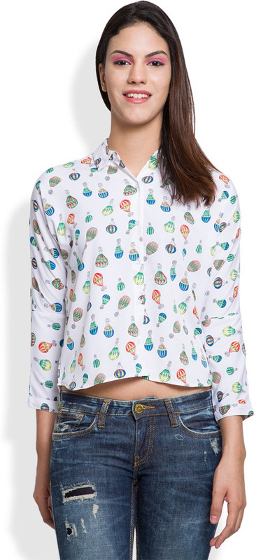 Tokyo Talkies Women Printed Casual White Shirt
