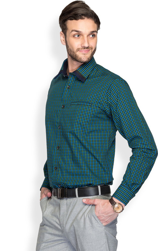Raymond Men Checkered Casual Green Shirt