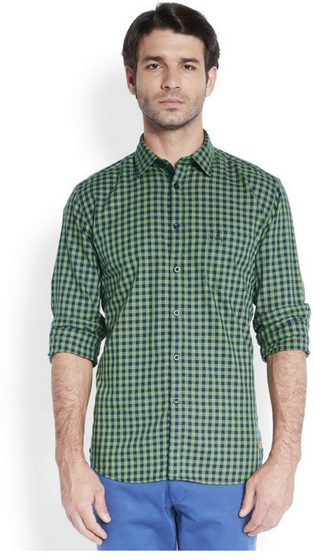 Parx Men Checkered Casual Dark Green Shirt