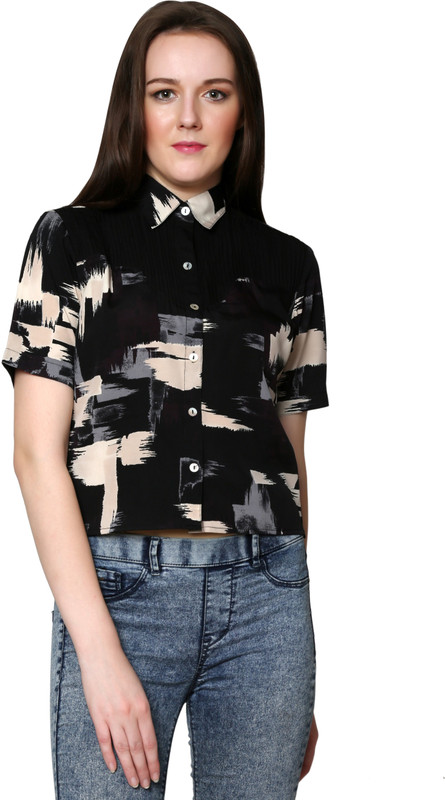 Keuzi Women Graphic Print Casual Black Shirt
