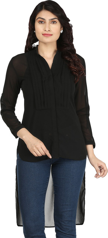 ENA Fashion Women Solid Casual Black Shirt