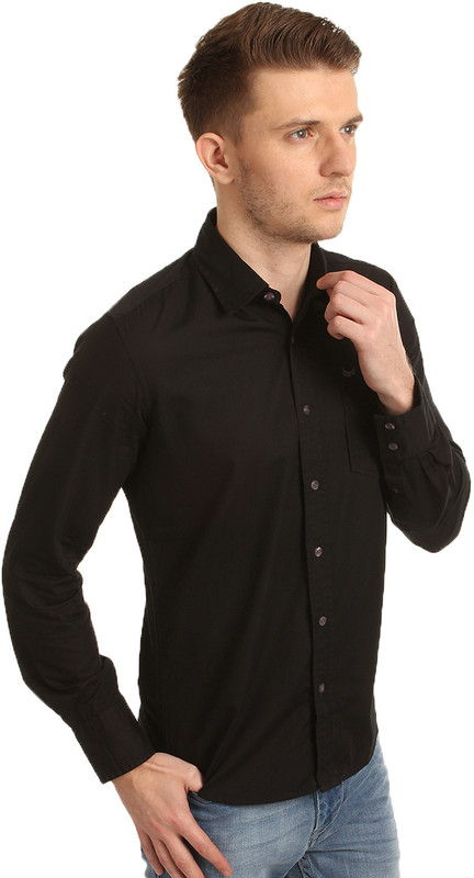 Flying Machine Men Solid Casual Black Shirt