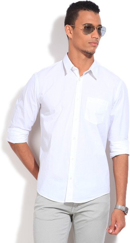 GAS Men Solid Casual White Shirt
